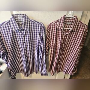 Express Men's Purple and Burgundy Checkered Shirts